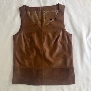 Brown Leather Sleeveless Top / Vest – Size 36